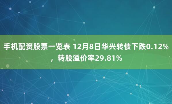 手机配资股票一览表 12月8日华兴转债下跌0.12%，转股溢价率29.81%