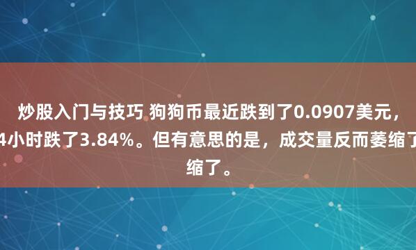 炒股入门与技巧 狗狗币最近跌到了0.0907美元，24小时跌了3.84%。但有意思的是，成交量反而萎缩了。